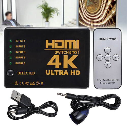Hdmi Switch 5 To 01 4K Ultra Hd 1080P Hdmi Switch Selector Splitter With Hub Ir Remote Controller For Hdtv Dvd Tv Box